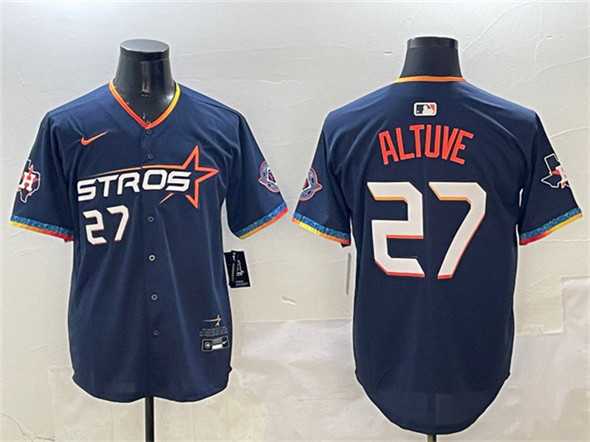 Men%27s Houston Astros #27 Jose Altuve Navy 2025 City Connect With Texas Patch Limited Stitched Jersey